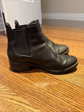 Black Leather Chelsea Booties - Women's